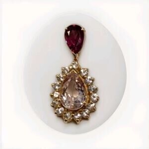 14kt Yellow Gold Pear-Shaped 10x7mm Morganite and 8x5mm Garnet Pendant 2.8 Gr 1"